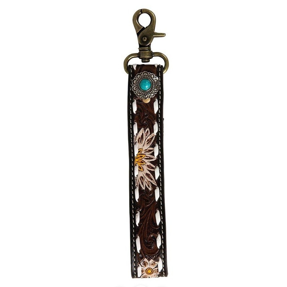 Myra Bag Eagle Range Sunflower Keychain FOB Turquoise Tooled Leather S-7548